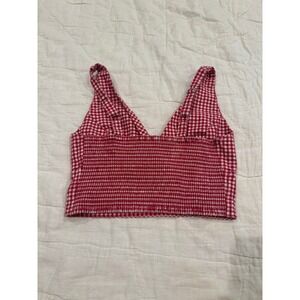 John Galt Brandy Melville Red Gingham Plaid Smocked Crop Top Bralette one size